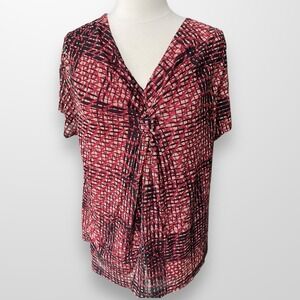 Dana Buchman‎ Woman Size 2X Top Shirt Blouse Stretch Flowy Short Sleeve